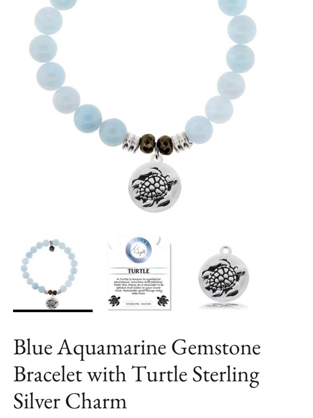 T. Jazelle Aquamarine Blue Gemstone Bracelet with Turtle Charm